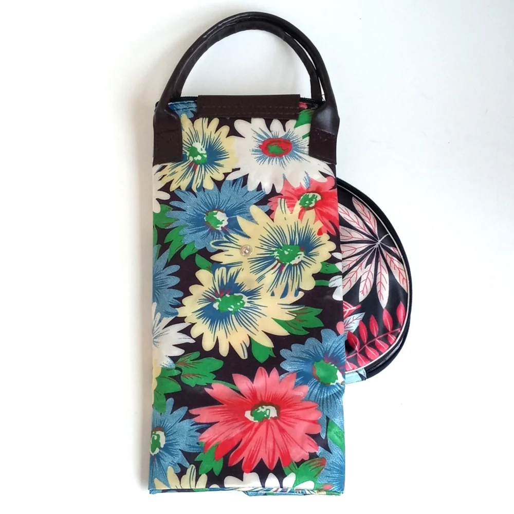 Travel Foldable Floral Vinyl Tote Bag with 3 Matching Pouches